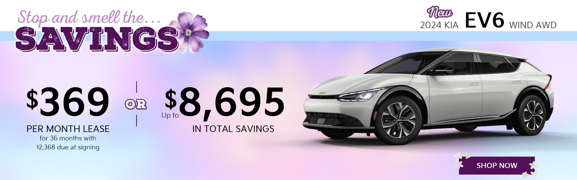 Stop and smell the savings on a new 2024 Kia EV6 Wind AWD!