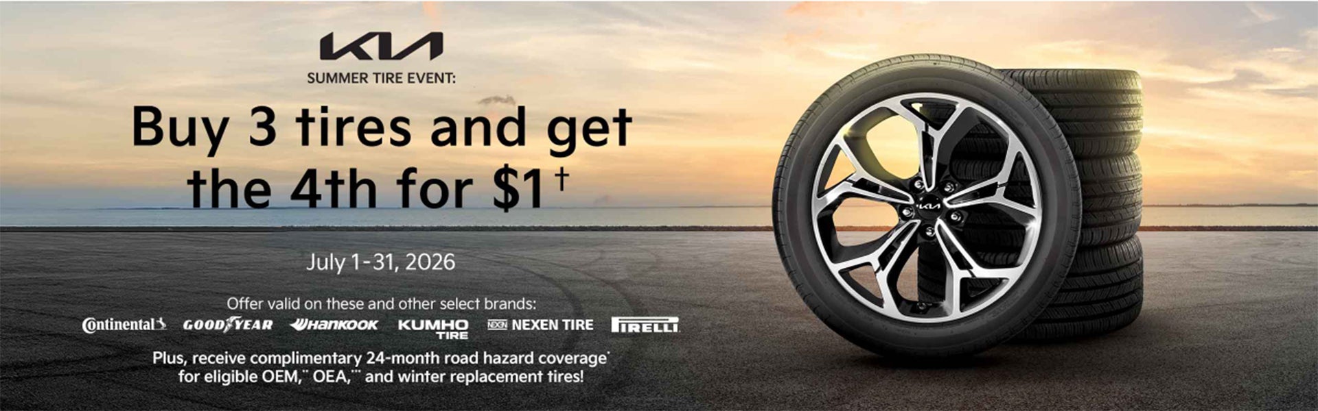 Buy 3 Tires and get the 4th for $1 - July 1-31, 2026